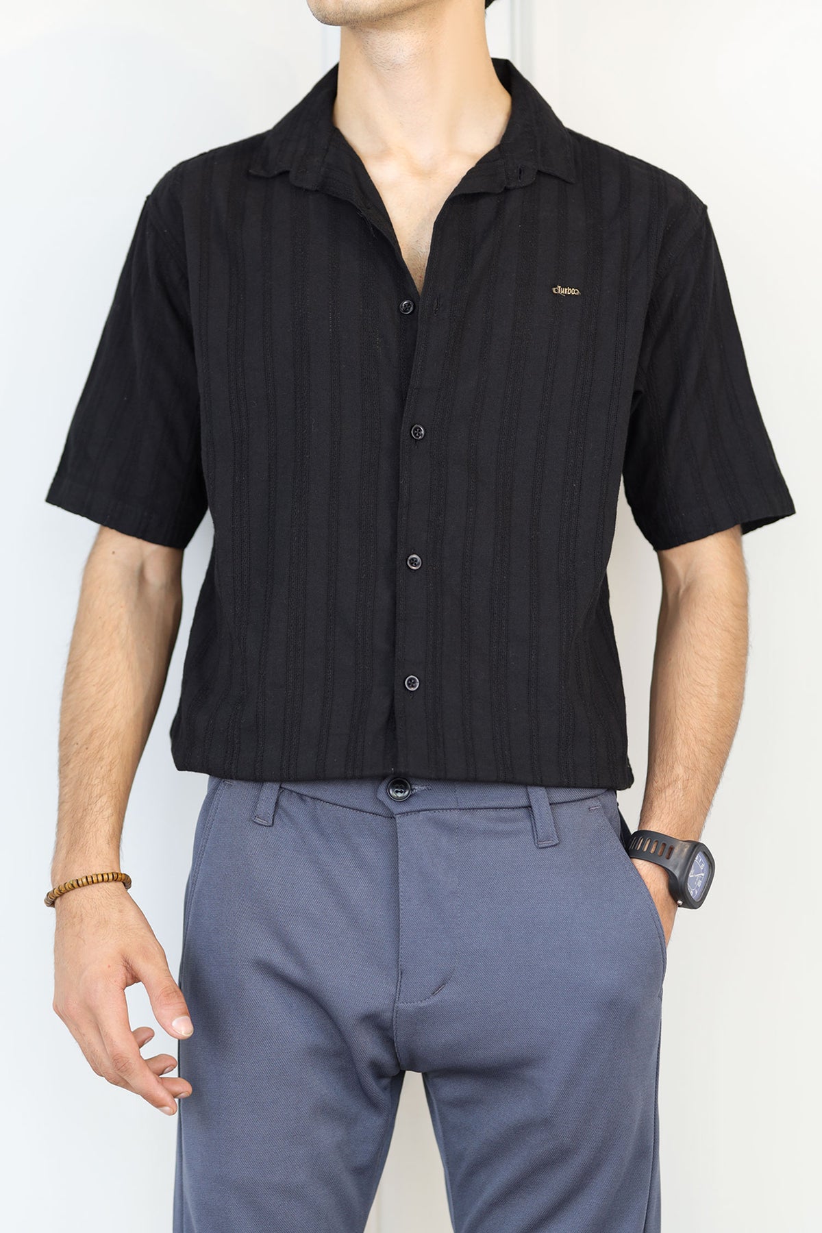 Turbo Endless Cool Embossed Casual Shirt In Black