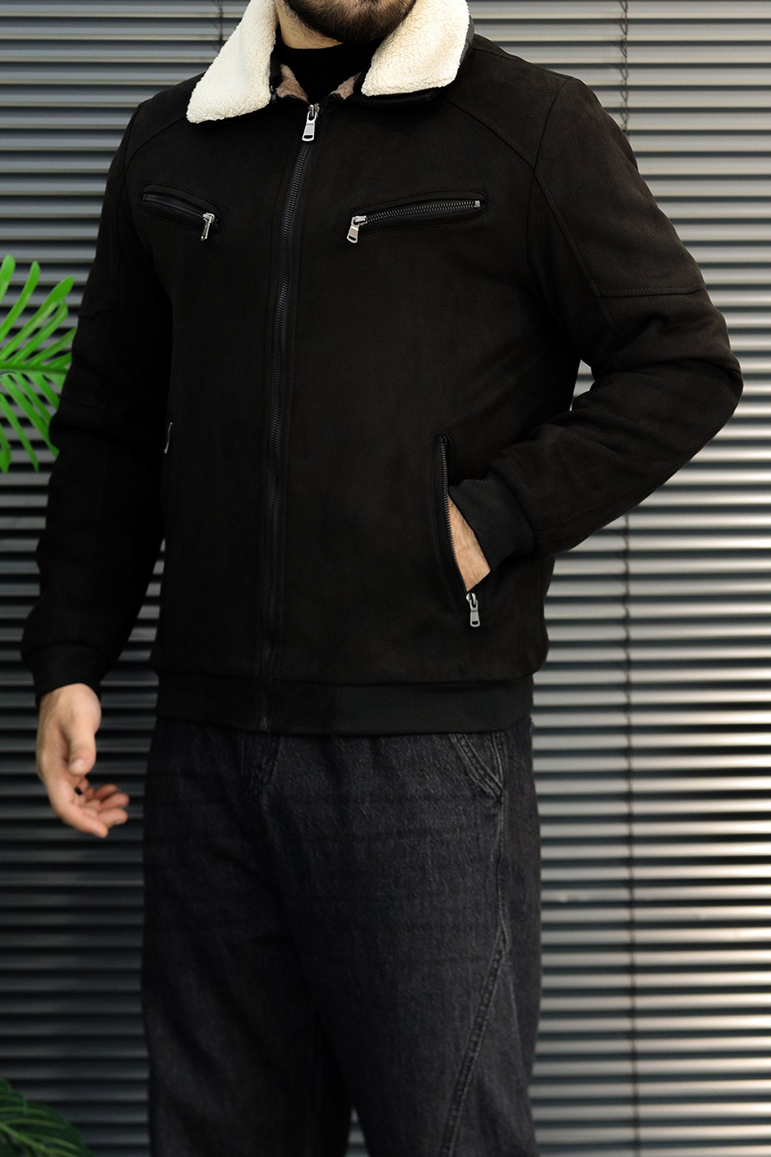 Men's Neutral Faux Imported Suede Jacket