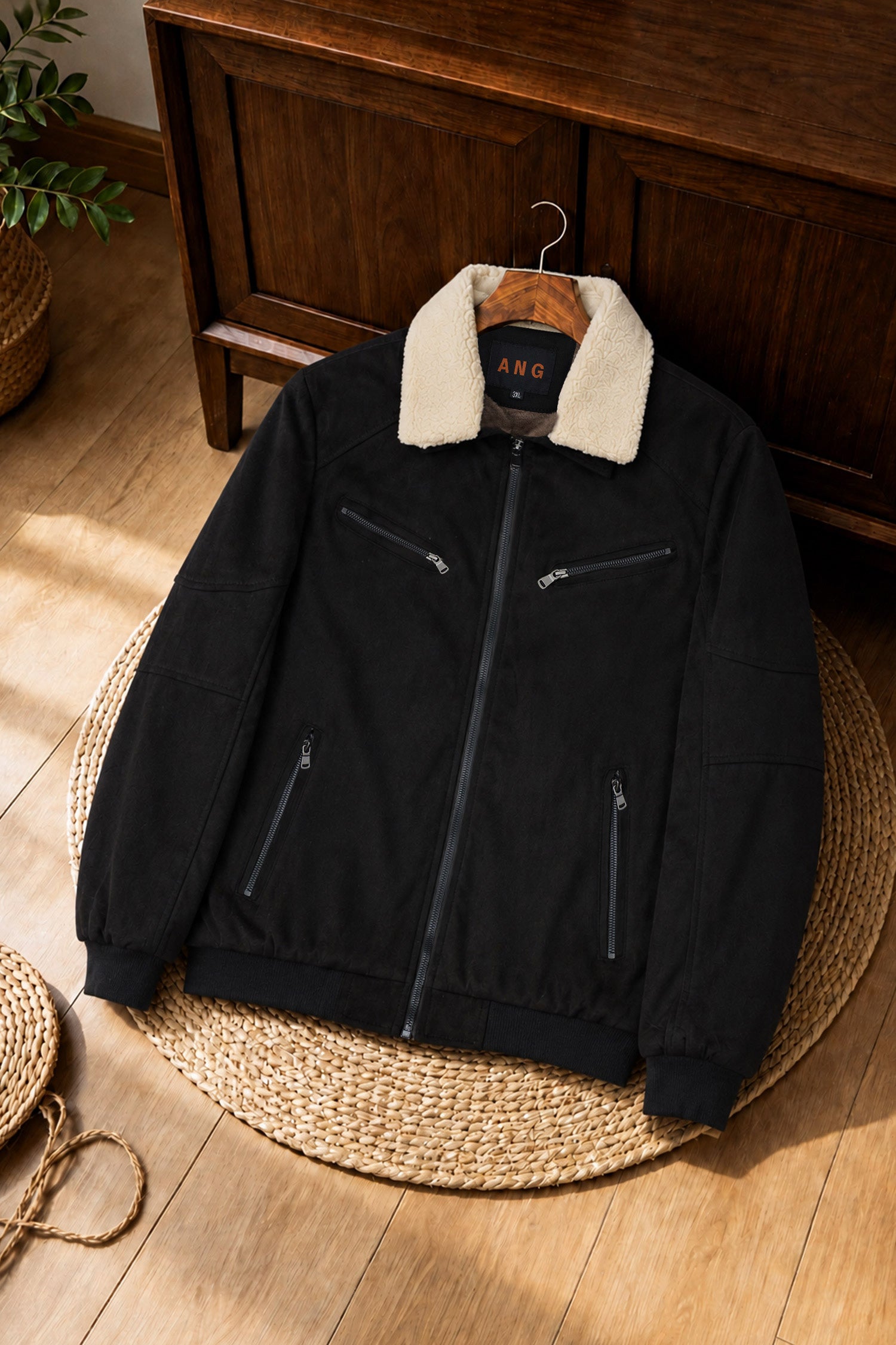 Men's Neutral Faux Imported Suede Jacket In Black