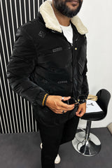 Soft Lapel Fur Collar Embossed Padded Imported Puffer Jacket