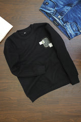 Motif Design Logo Round Neck Imported Men's Sweatshirt In Black