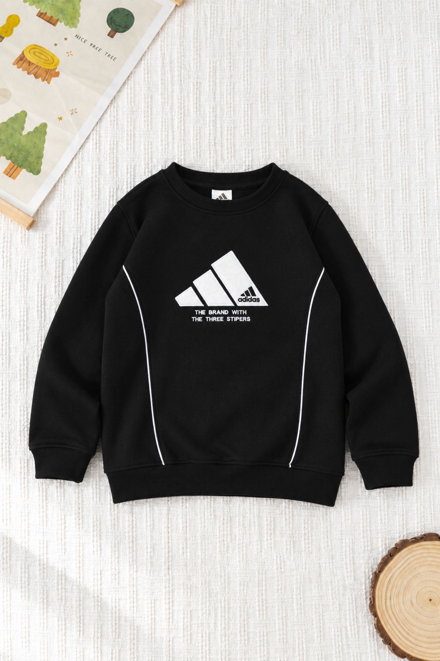 Adds Signature Round Neck Kid's Sweatshirt In Black