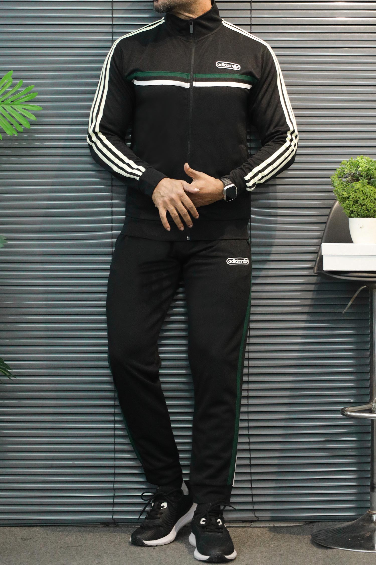 Adds Retro Chest Stripe Zipper Men's Co-Ord Set