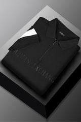 Armni Exchnge A|X Stitch Thread Zip Collar Men's Polo Shirt In Black