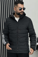 Adds Half Stripe Hooded Padded Imported Puffer Jacket