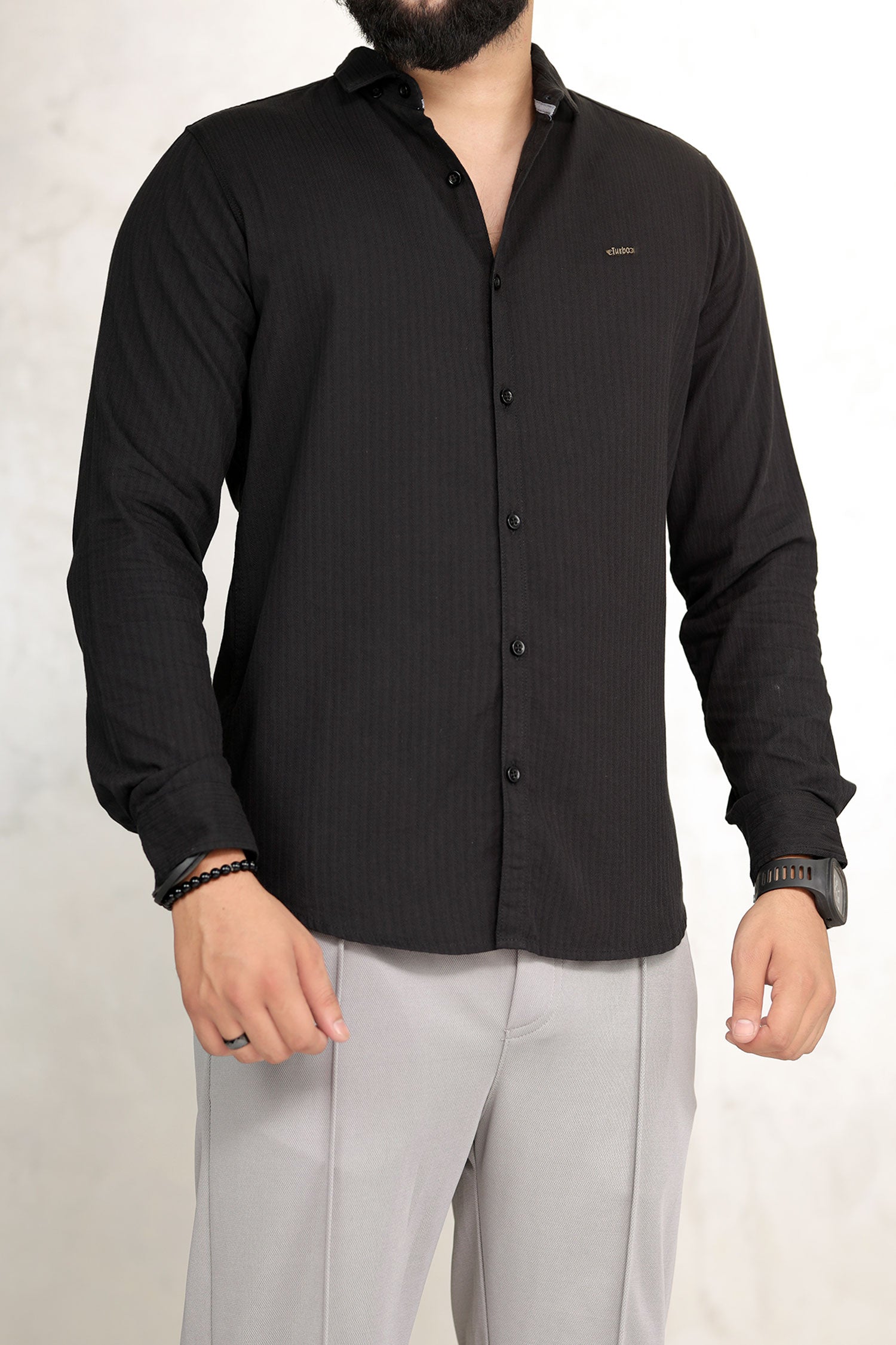 Turbo Organic MonoChromatic Long Sleeve Cotton Casual Shirt