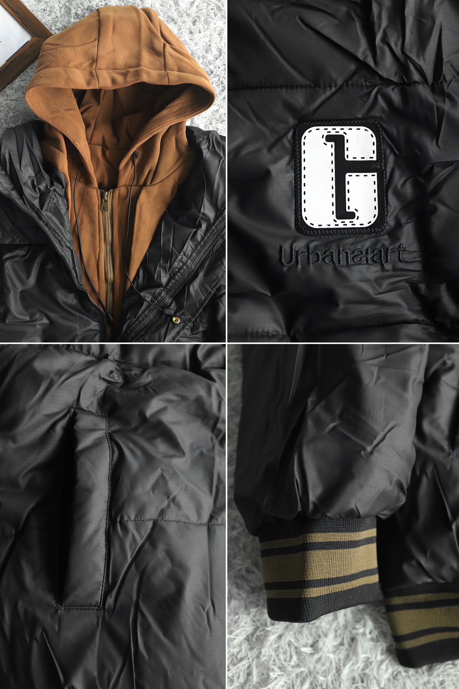 G Letter Logo Dual Zip Hooded Imported Puffer Jacket