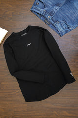 Turbo Waffle Texture Round Neck Thermal Cotton Men's Sweatshirt In Black