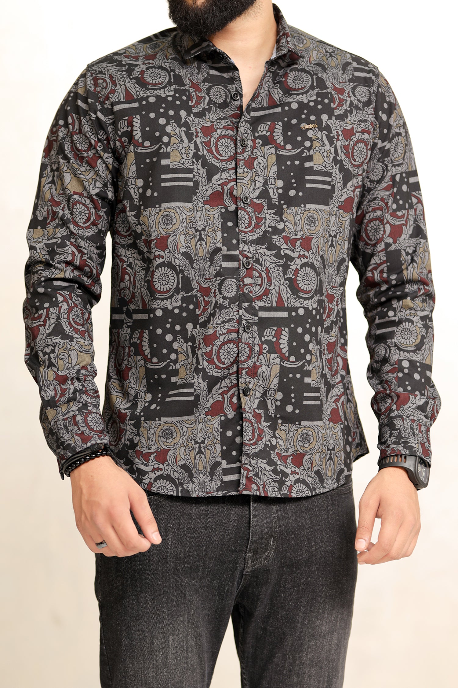 Turbo Retro Flower Motif Long Sleeve Cotton Casual Shirt