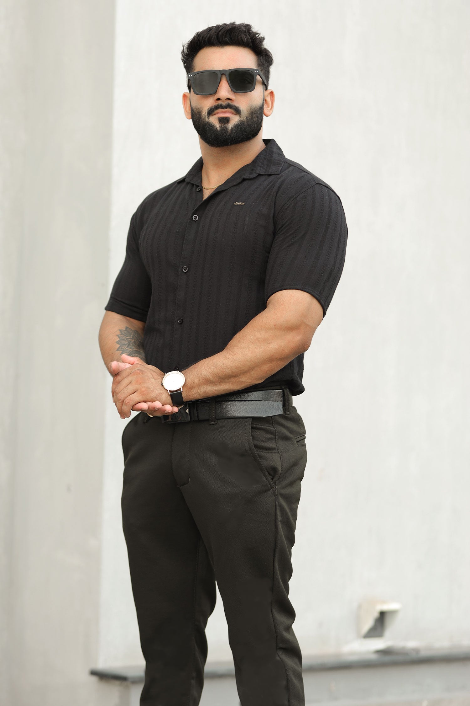 Turbo Endless Cool Embossed Casual Shirt In Black