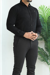 Turbo Vintage Patterend Long Sleeve Cotton Casual Shirt In Black