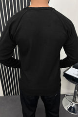 Turbo T Shoulder Style Round Neck Thermal Cotton Men's Sweatshirt In Black