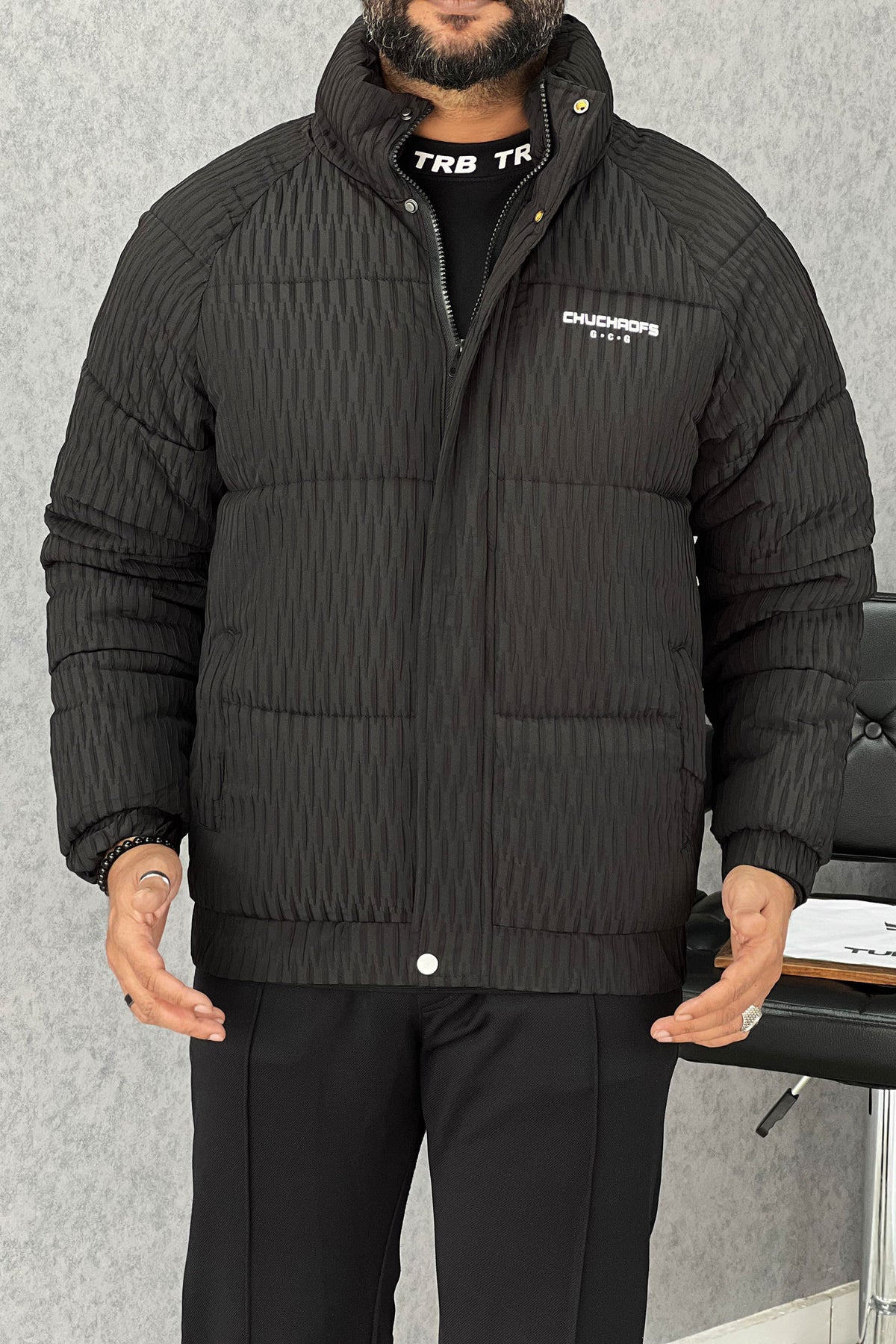 Warm Motif Pattern Padded Imported Puffer Jacket