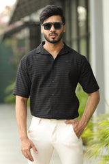 Turbo Snitch Striped Casual Shirt In Black