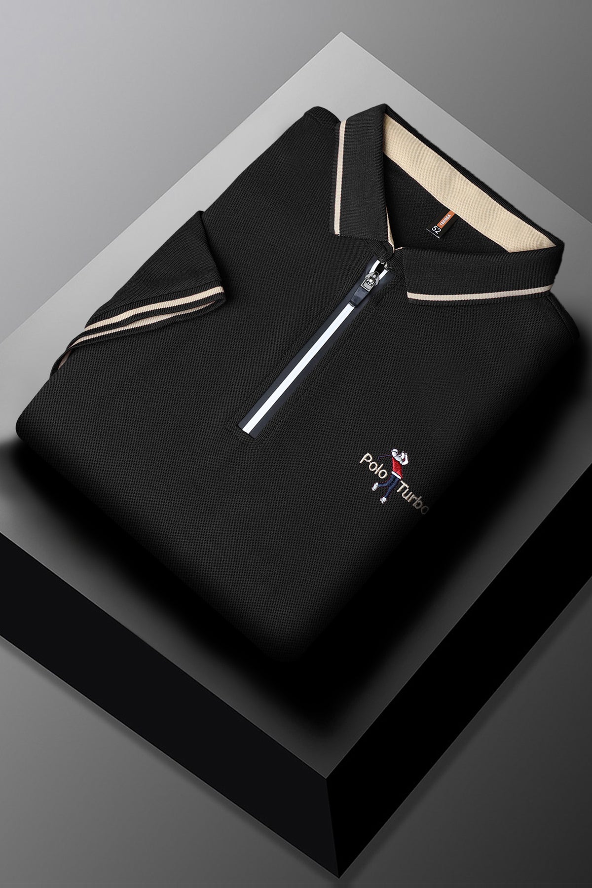 Turbo Polo Club Zipper Placket Men's Polo Shirt In Black
