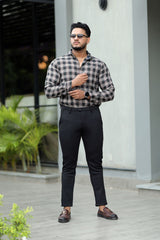 Turbo Tattersall Checkered Long Sleeve Cotton Casual Shirt In Black