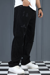 Loose Fit TurnUp Ribbed Turbo Jeans in Black