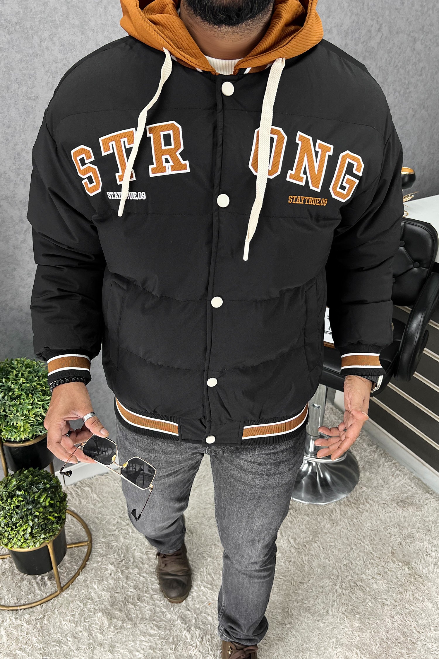 Stay True Dual Button Hooded Imported Puffer Jacket