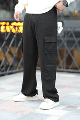 Turbo Classic Relaxed Cargo Denim Jeans In Black