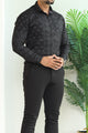 Turbo Splash Printed Long Sleeve Cotton Casual Shirt In Black