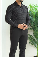 Turbo Splash Printed Long Sleeve Cotton Casual Shirt In Black