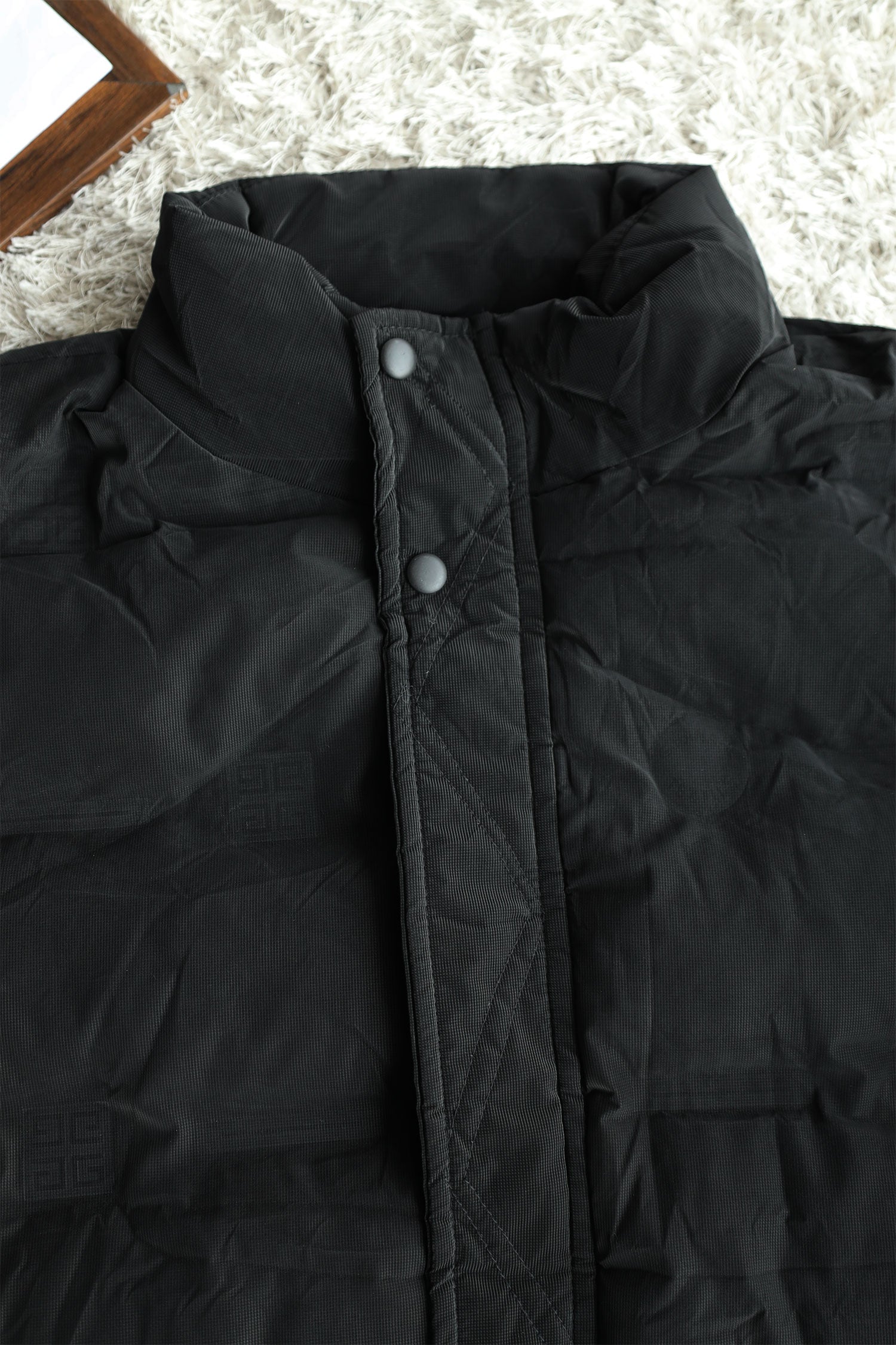 Stay Warm Textile Design Quilted Padded Imported Puffer Jacket In Black