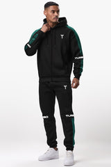 Turbo Hood Style Panel Men Zipper Tracksuit In Black