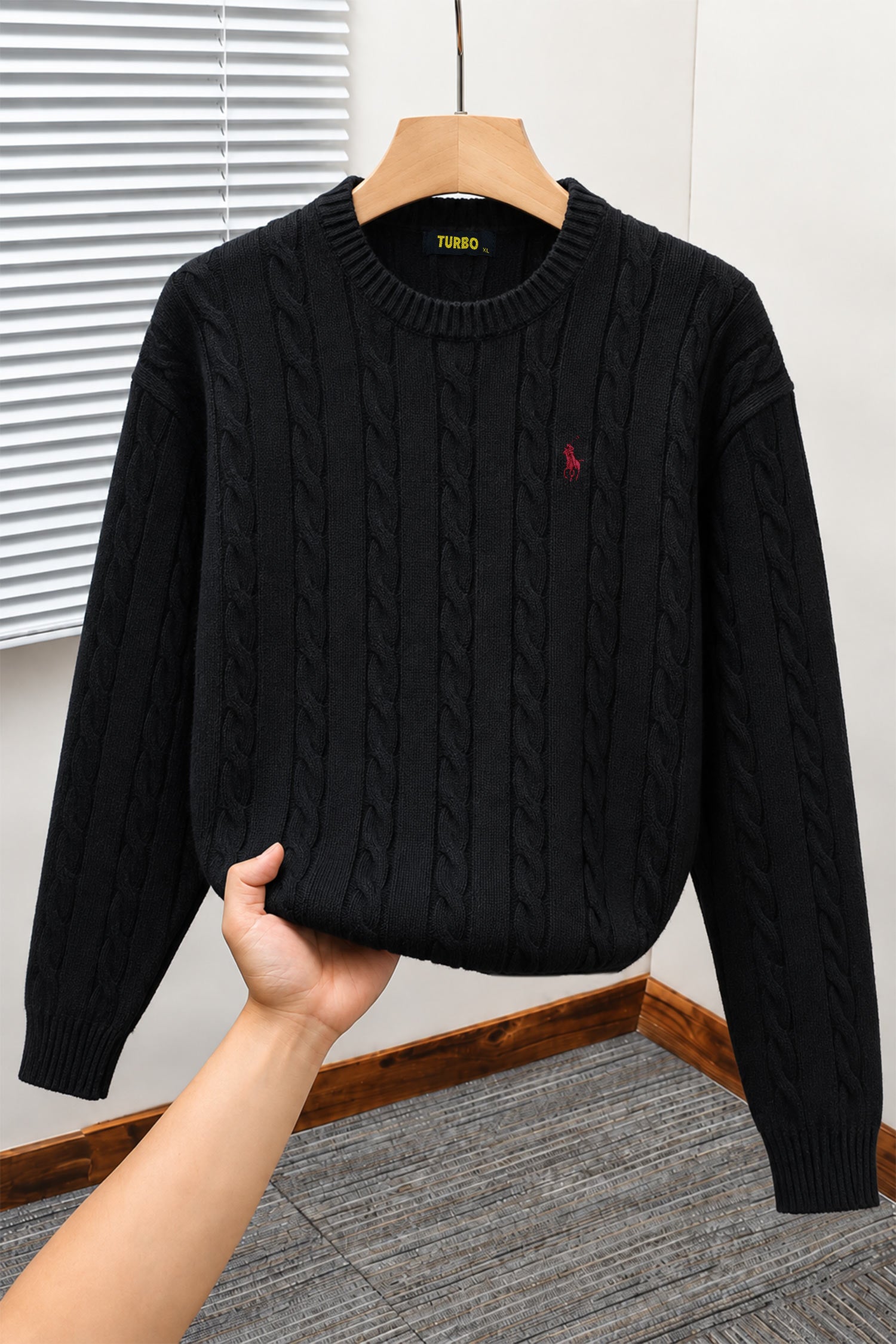Turbo x Polo Braided Old Money Pattern Imported Men's Sweater In Black