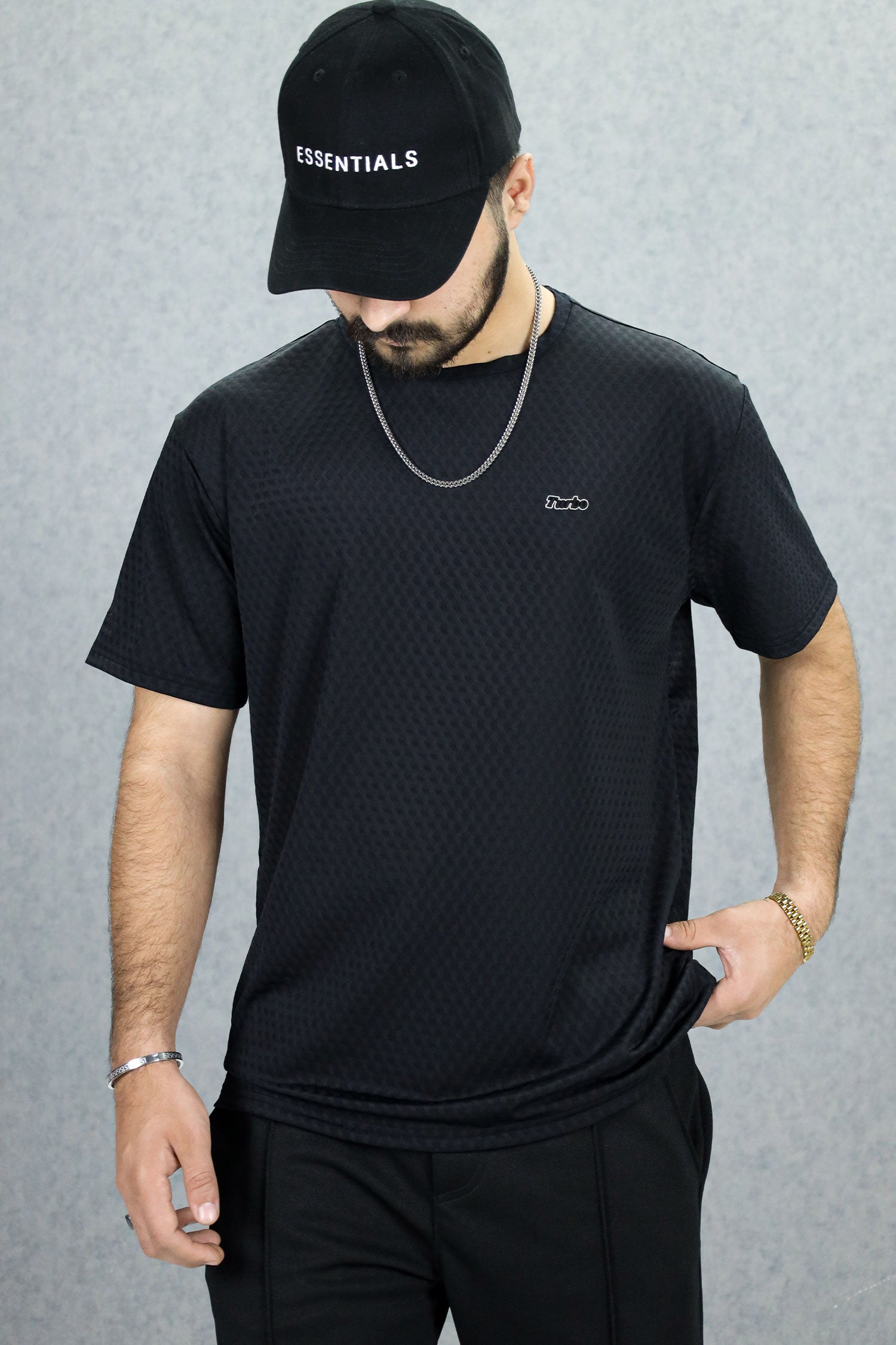 Turbo Diamond Motif Textured Crew Neck Tee