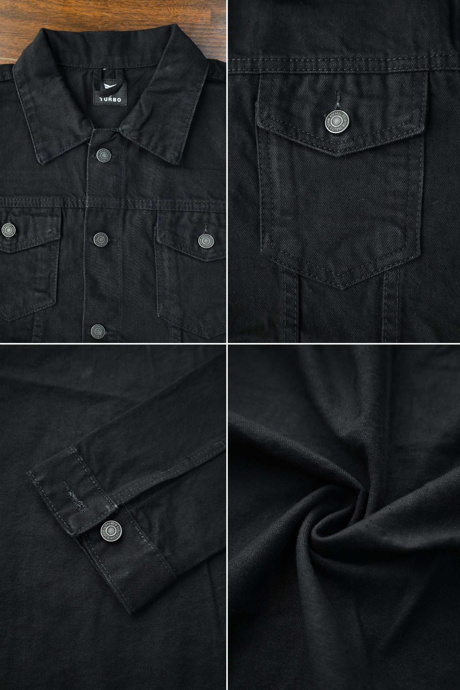 Slim Fit Front Pocket Style Denim Jacket in Black