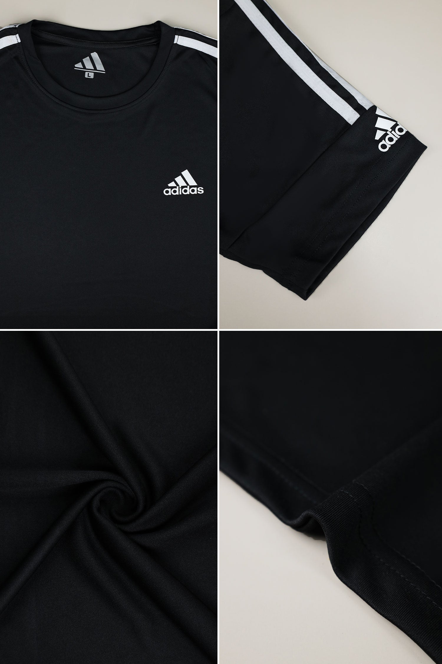 Adds Half Tri-Line Strips Round Neck T-Shirt