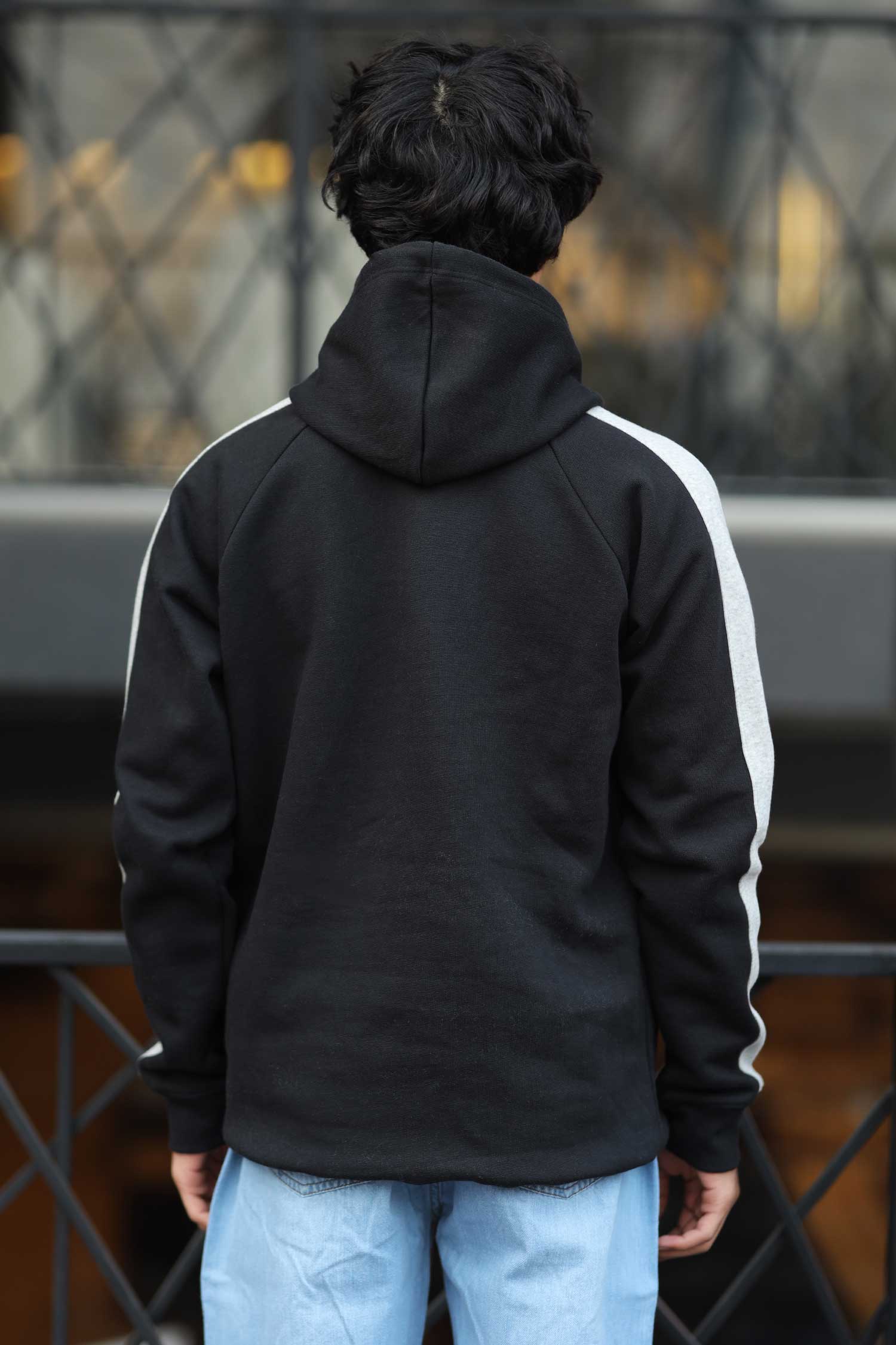 Turbo Panel Stripe Warm Fleece Hoodie In Black