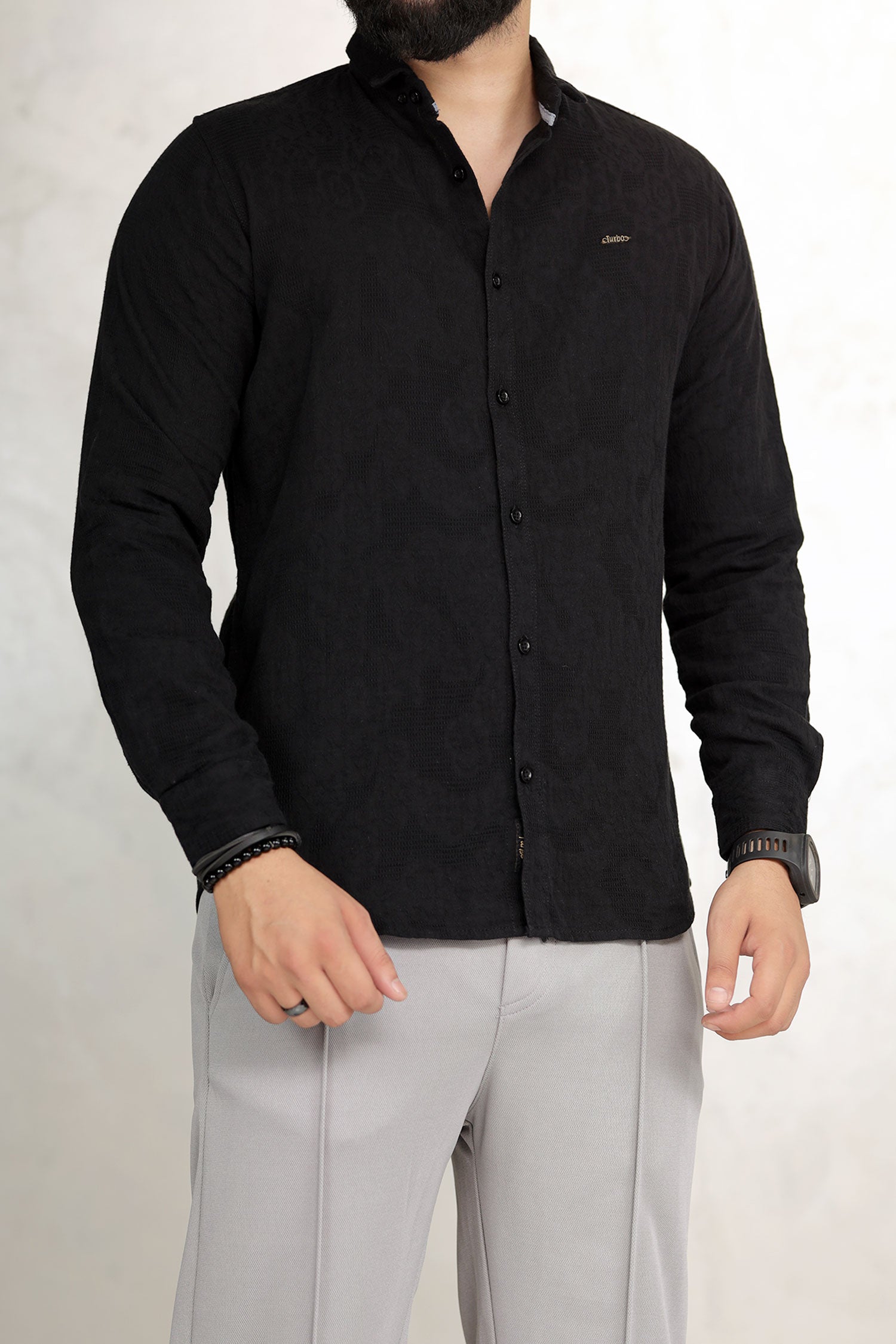Turbo Vintage Patterend Long Sleeve Cotton Casual Shirt
