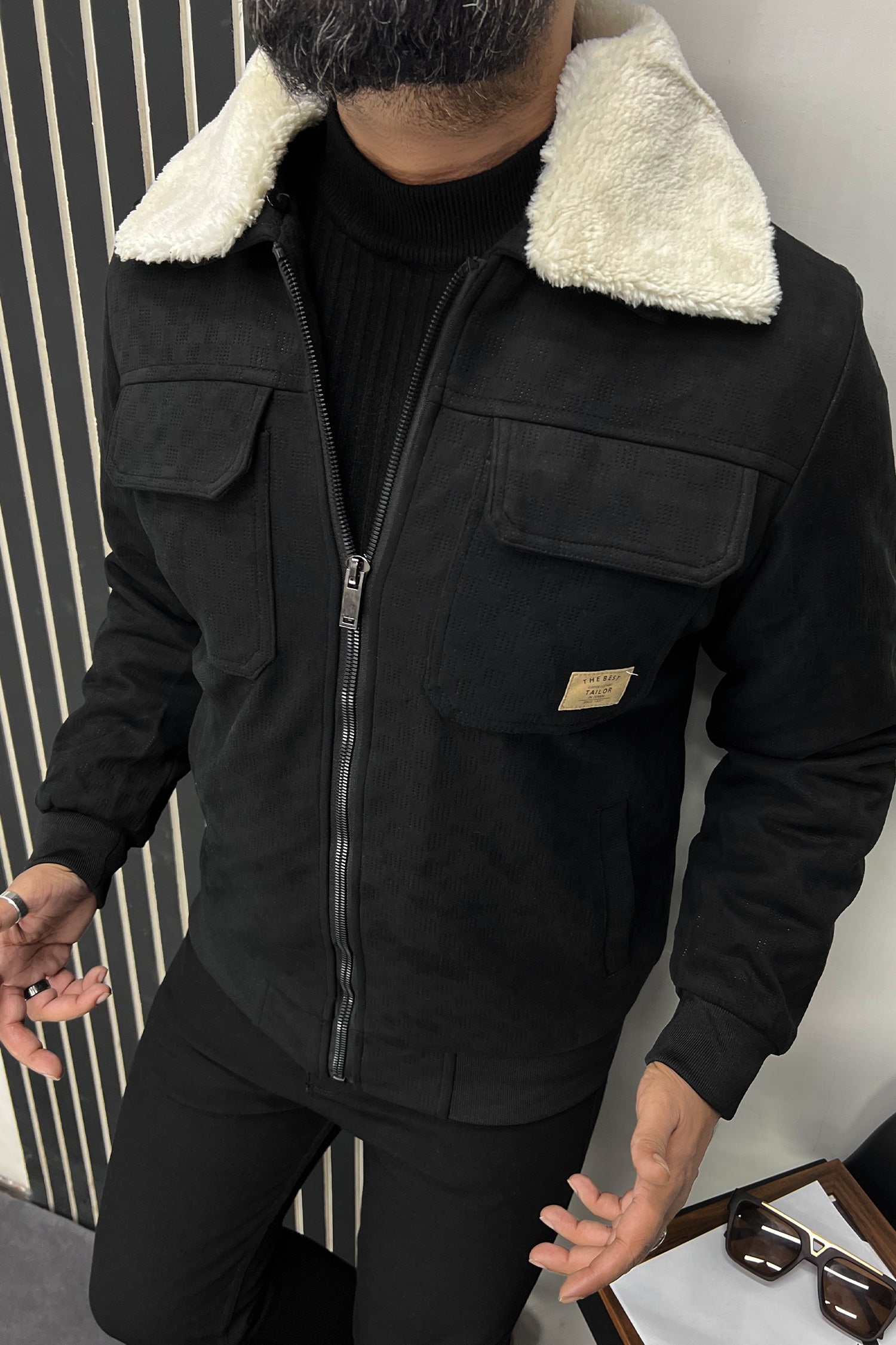 Self Texture Design Men's Suede Jacket