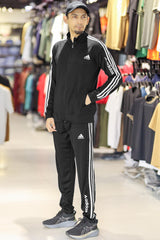 Adds 3 Stripes Signature Mock Neck Zipper Tracksuit In Black
