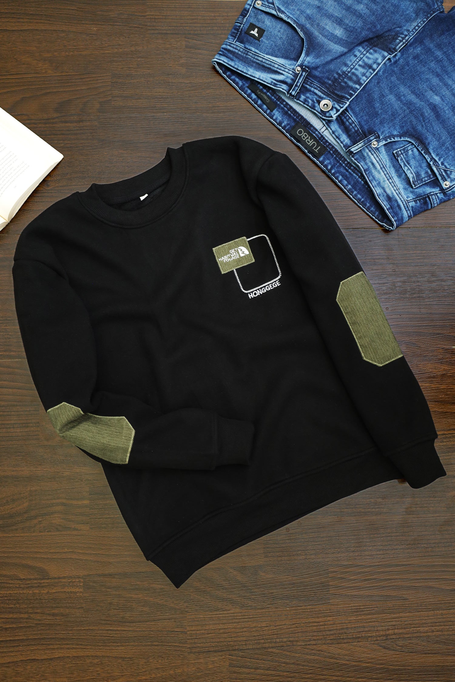 Patch Arm Design Round Neck Imported Men's Sweatshirt