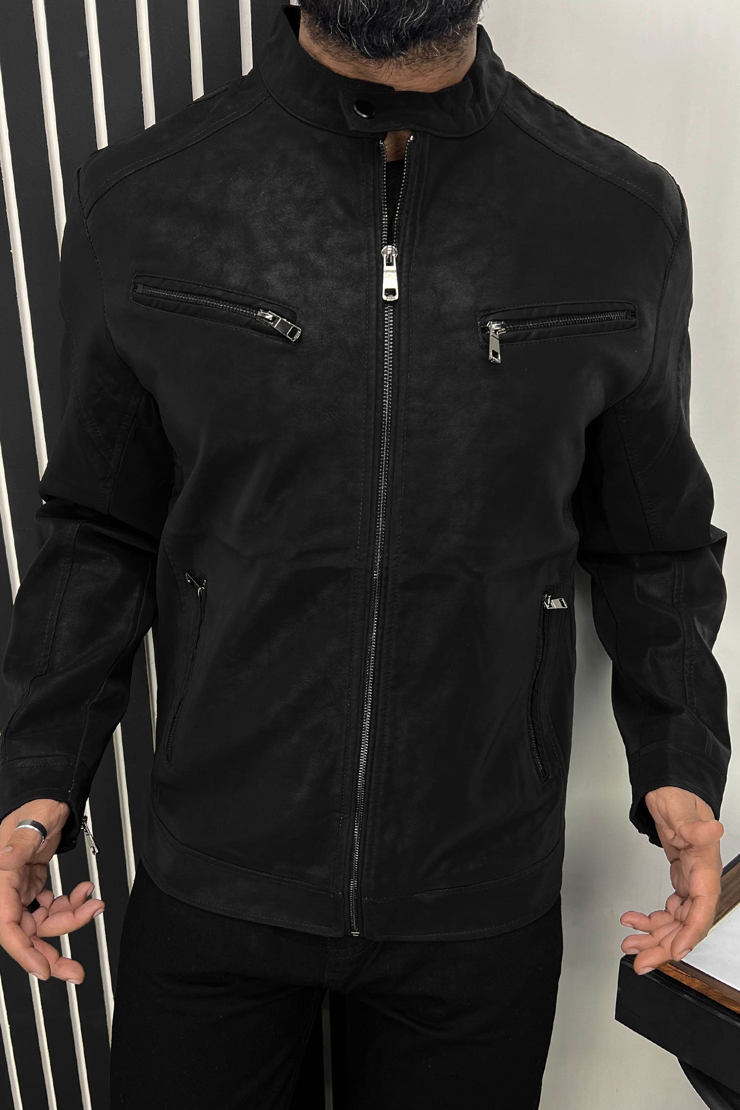 Self Shaded Men's Imported Suede Leather Jacket