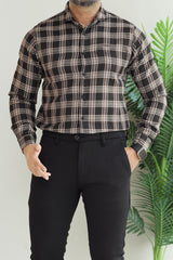 Turbo Tattersall Checkered Long Sleeve Cotton Casual Shirt In Black