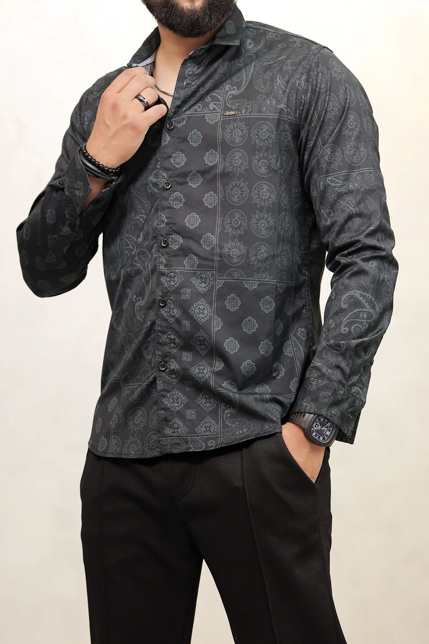 Turbo Splash Printed Long Sleeve Cotton Casual Shirt