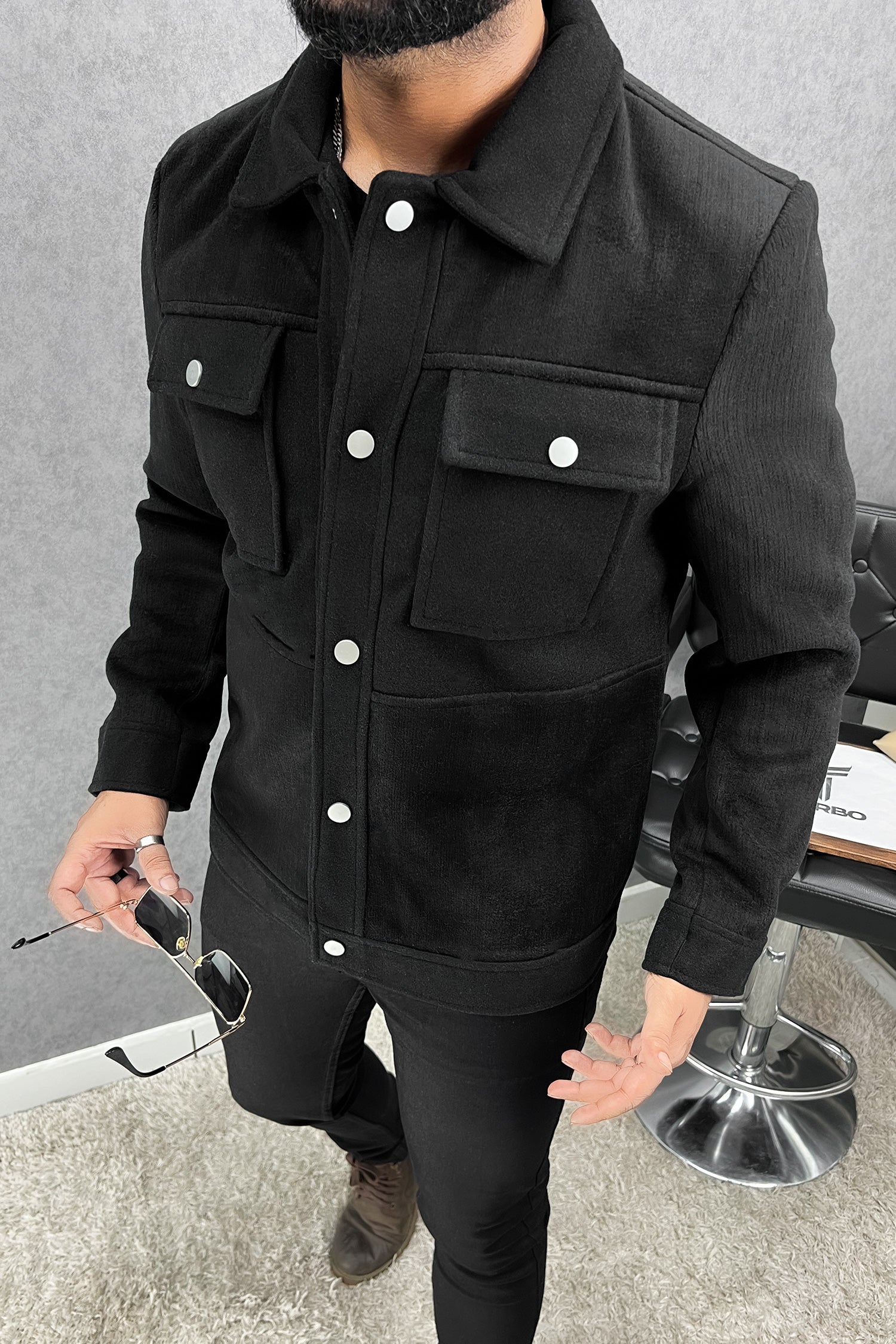 Contrast Tone Pockets Imported Men's Woolen Jacket