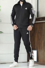 Adds 3 Stripes Signature Mock Neck Zipper Tracksuit In Black