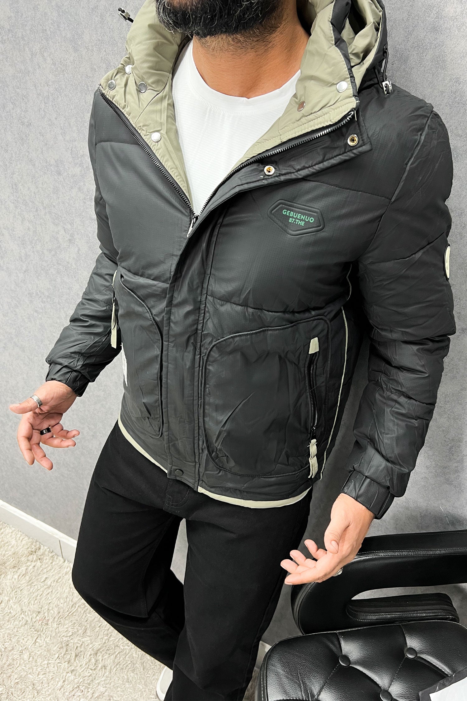 Self Texture Quilted Padded Imported Puffer Jacket