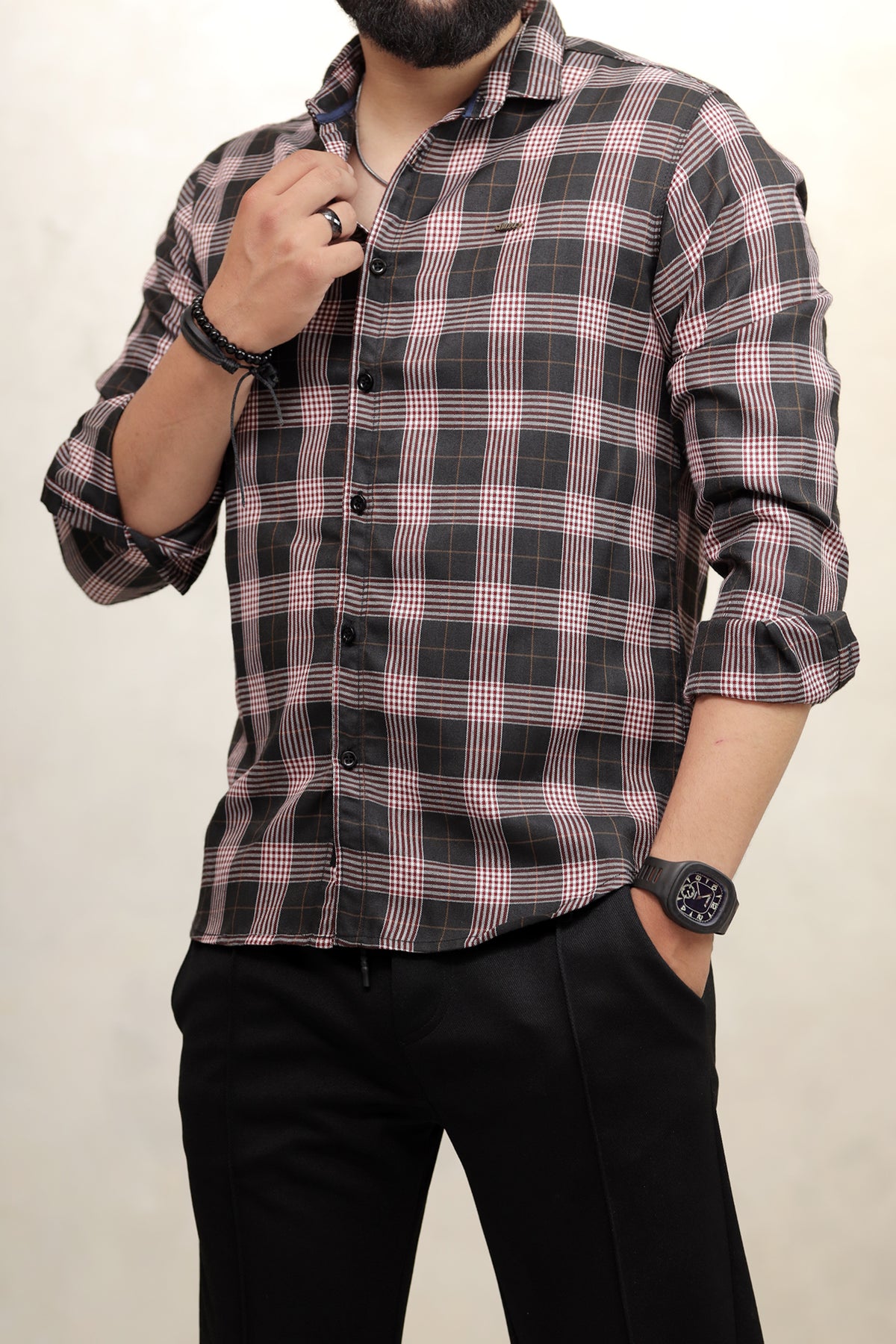 Turbo Plaid Pattern Creation Long Sleeve Cotton Casual Shirt