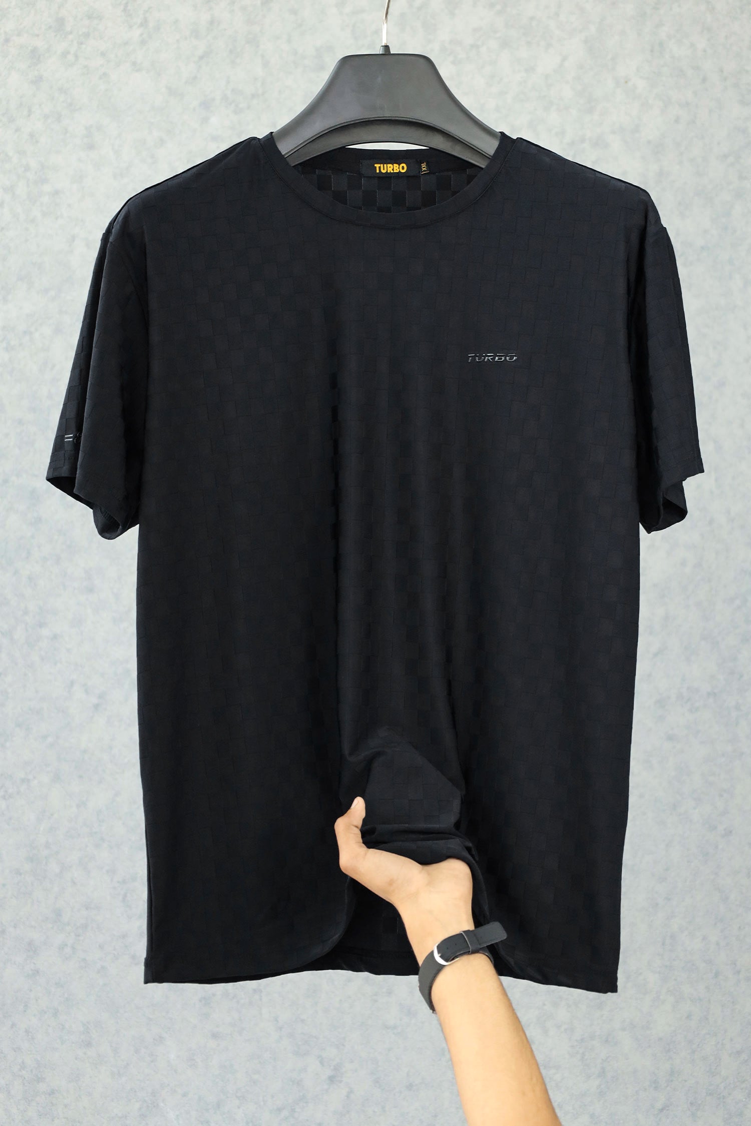 Turbo Checkered Pattern Crew Neck Tee In Black