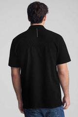 Armni Icon Stripe Zip-Placket Men's Polo Shirt In Black