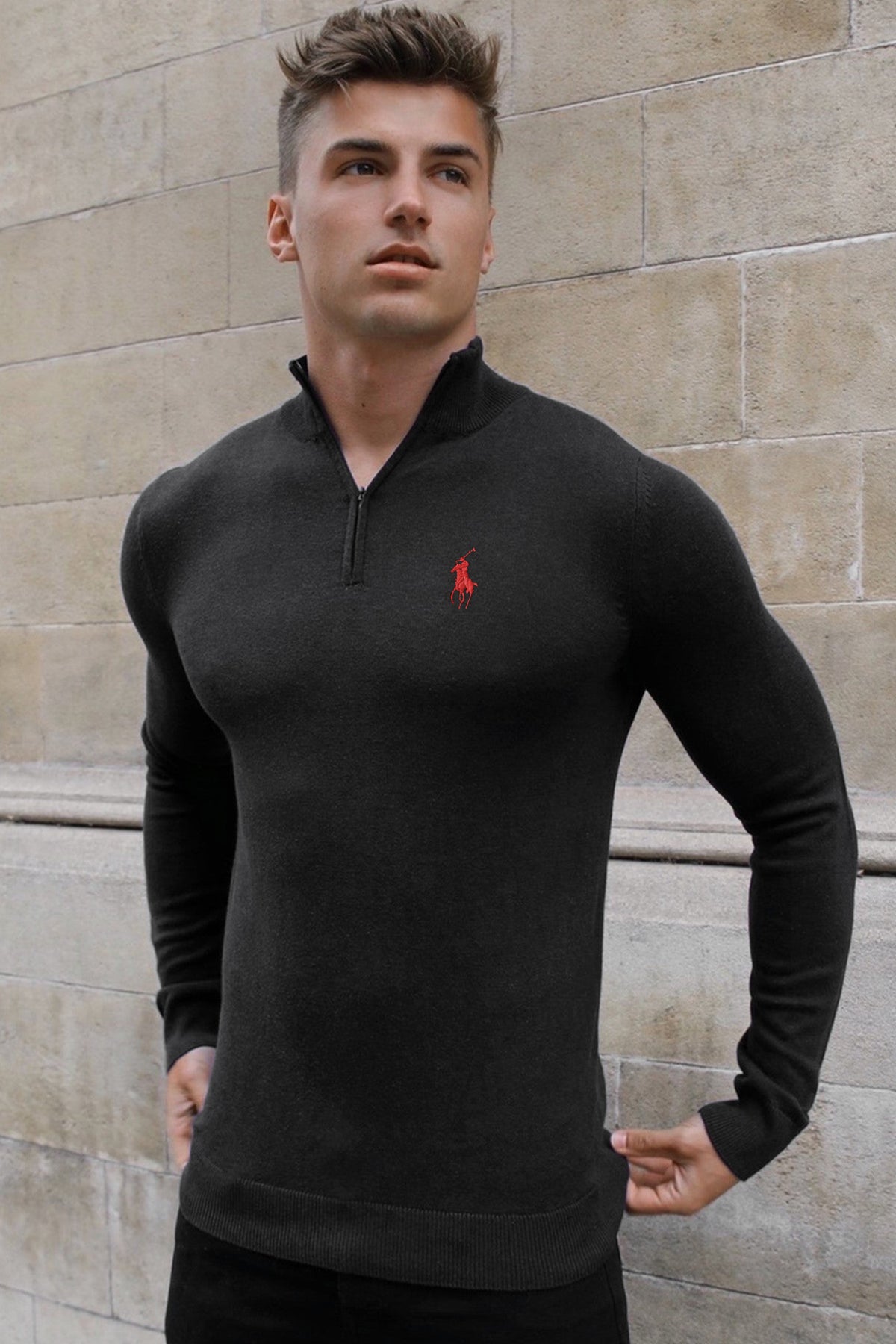 Rph Lren Polo Half Zip Style Imported Men's Sweatshirt In Black