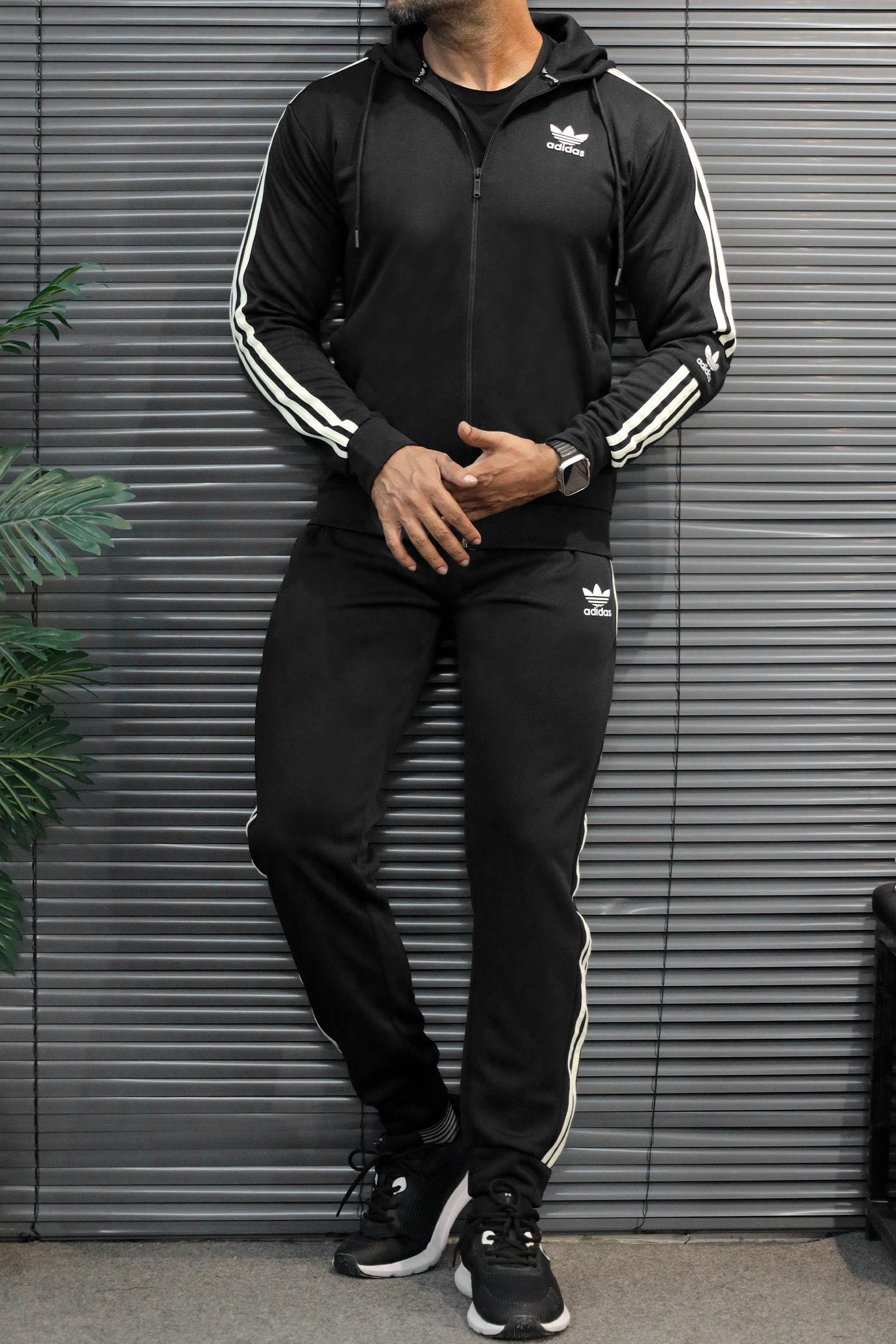 Adds Contrast Triple-Stripe Hooded Men's Co-Ord Set