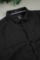 Turbo Self Stripe Motif Long Sleeve Cotton Casual Shirt In Black