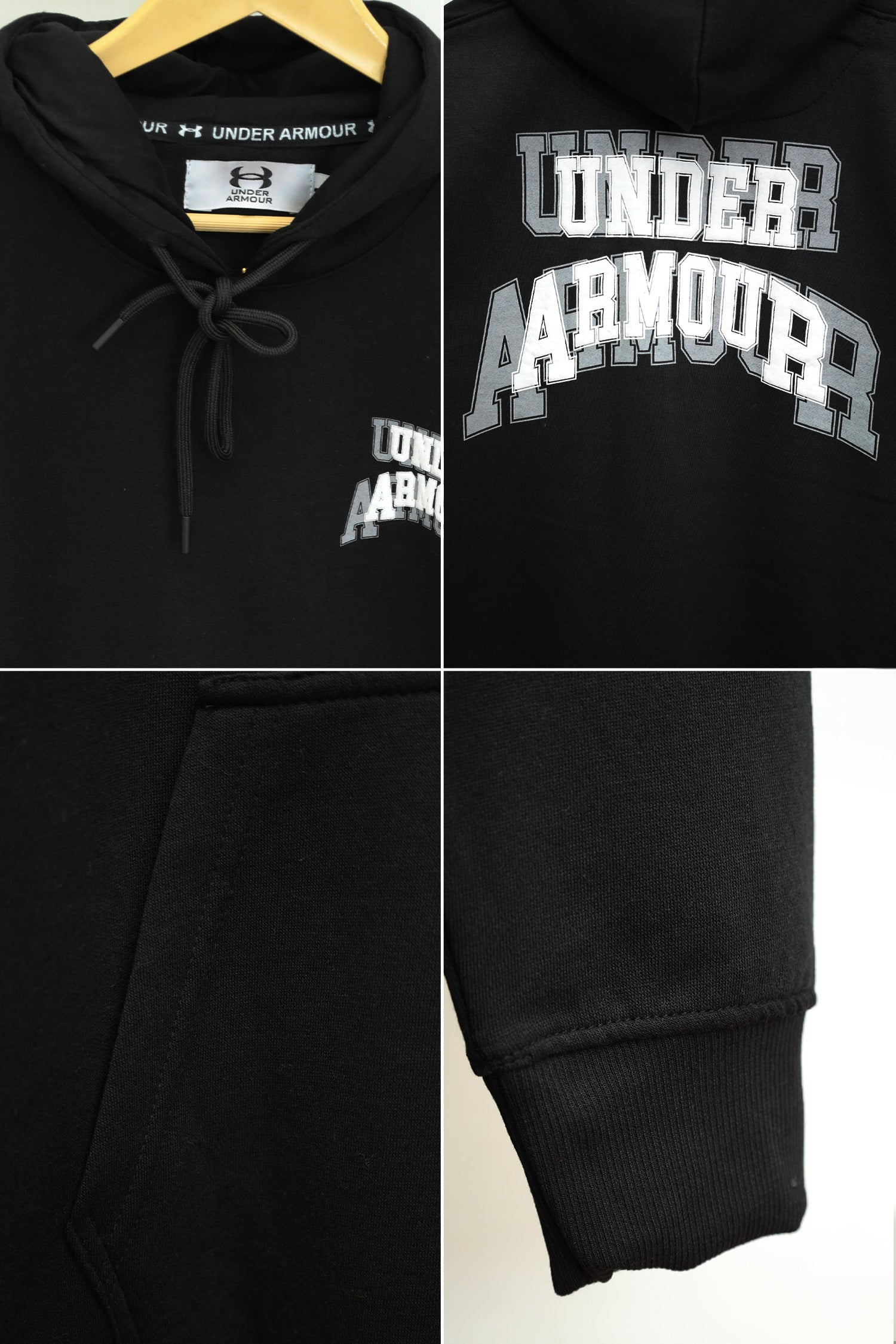 Undr Armr Embroidered Print Essential Fleece Hoodie In Black