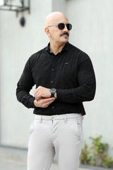 Turbo Vintage Patterend Long Sleeve Cotton Casual Shirt In Black